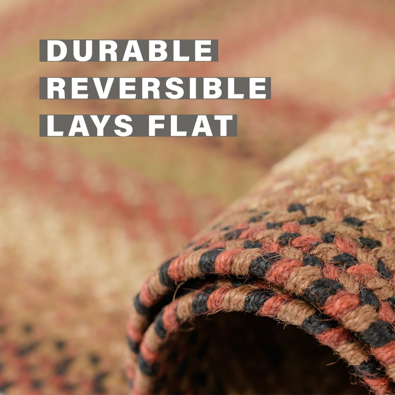 Homespice Gingerbread Jute Braided Rug 27x45in Oval Brown-Red-Black Natural Jute Rug. Uses- Indoor Entryway, Kitchen Rug, Bedroom Doorway Reversible, Rustic, Country, Primitive, Farmhouse Decor - Image 3